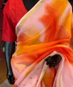 Orange Kota Saree with Gold Zari Border - Image 4