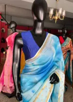 Blue Kota Saree with Gold Zari Border - Image 7
