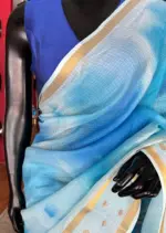 Blue Kota Saree with Gold Zari Border - Image 5