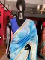 Blue Kota Saree with Gold Zari Border