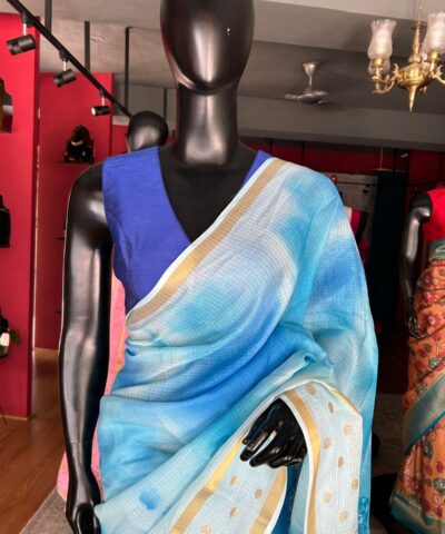 Blue Kota Saree with Gold Zari Border