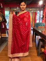 Red Organza Silk Saree highlighted with Sequins Embroidered Border - Image 3