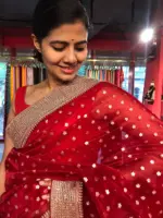 Red Organza Silk Saree highlighted with Sequins Embroidered Border - Image 2