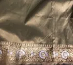 Beige Taupe Banarasi Silk Saree highlighted with Gold Zari Buttas - Image 6