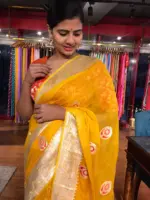 Yellow Khaddi Banarasi Silk Saree in Chiffon with Beautiful Meenakari Weaves - Image 6