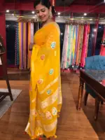 Yellow Khaddi Banarasi Silk Saree in Chiffon with Beautiful Meenakari Weaves - Image 3
