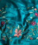 Blue Satin Saree with Beautiful cross stitch embroidery - Image 5