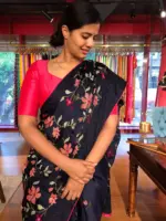 Navyblue Satin Saree with Beautiful cross stitch embroidery - Image 5