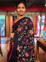 Navyblue Satin Saree with Beautiful cross stitch embroidery - Image 4