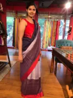 Purple Handwoven Linen Saree - Image 5