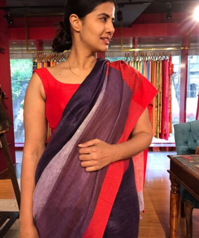 Purple Handwoven Linen Saree