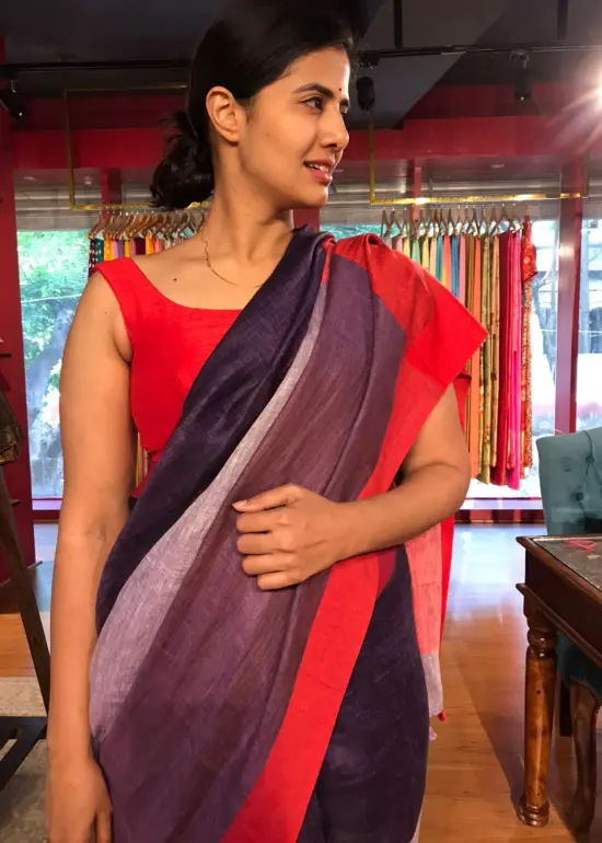 Purple Handwoven Linen Saree