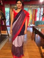 Purple Handwoven Linen Saree - Image 2