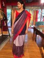 Purple Handwoven Linen Saree - Image 4