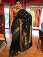 Black Banarasi Silk Saree highlighted with Gold Zari Buttas - Image 2