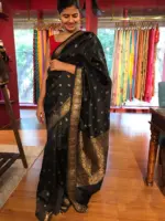 Black Banarasi Silk Saree highlighted with Gold Zari Buttas - Image 5