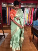 Mint Dola Silk Saree highlighted with Gold Zari Border - Image 4
