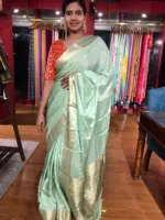 Mint Dola Silk Saree highlighted with Gold Zari Border - Image 5