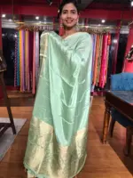 Mint Dola Silk Saree highlighted with Gold Zari Border - Image 3