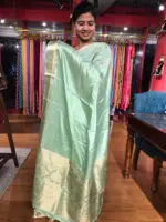 Mint Dola Silk Saree highlighted with Gold Zari Border - Image 2