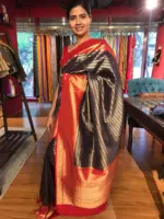 Navy Blue Banarasi Silk Saree highlighted with gold and silver zari weaves - Image 4