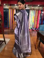 Lilac Mangalagiri Silk Saree with Kanchi Silk Border - Image 3