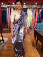 Lilac Mangalagiri Silk Saree with Kanchi Silk Border - Image 4