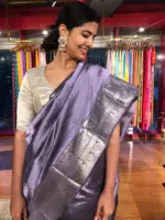 Lilac Mangalagiri Silk Saree with Kanchi Silk Border