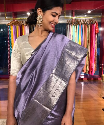 Lilac Mangalagiri Silk Saree with Kanchi Silk Border