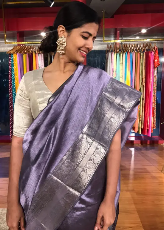 Lilac Mangalagiri Silk Saree with Kanchi Silk Border