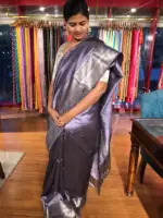 Lilac Mangalagiri Silk Saree with Kanchi Silk Border - Image 5