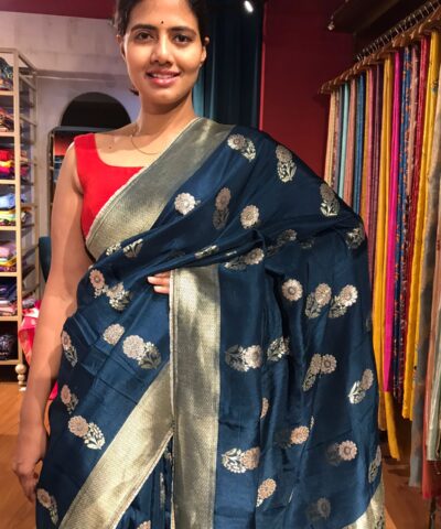 Ocean Blue Dola Silk Saree