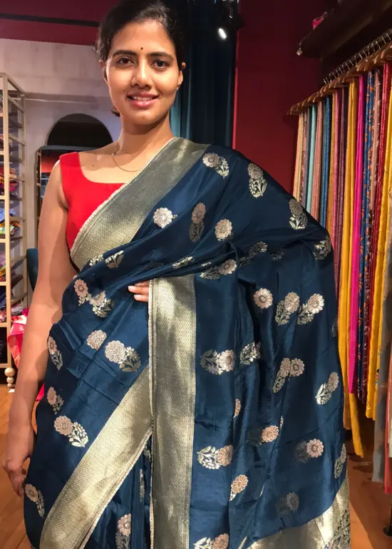 Ocean Blue Dola Silk Saree
