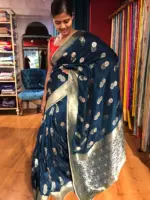 Ocean Blue Dola Silk Saree - Image 2