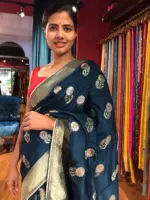 Ocean Blue Dola Silk Saree - Image 4