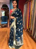 Ocean Blue Dola Silk Saree - Image 3