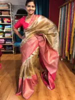 Ivory Tissue Silk Saree with contrast border - Image 3