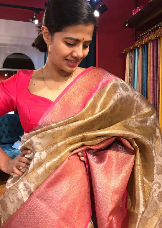 Ivory Tissue Silk Saree with contrast border