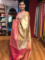 Ivory Tissue Silk Saree with contrast border - Image 2
