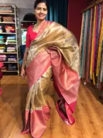 Ivory Tissue Silk Saree with contrast border - Image 5