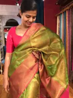 Green Tissue Silk Saree with contrast border
