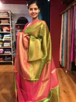 Green Tissue Silk Saree with contrast border - Image 2