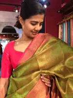 Green Tissue Silk Saree with contrast border - Image 4