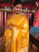 Haldi Yellow Dola Silk Saree with Gold Zari Buttas - Image 4