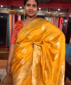 Haldi Yellow Dola Silk Saree with Gold Zari Buttas