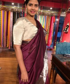Burgundy Mangalagiri Silk Saree with Kanchi Silk Border