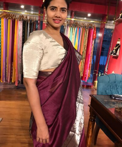 Burgundy Mangalagiri Silk Saree with Kanchi Silk Border