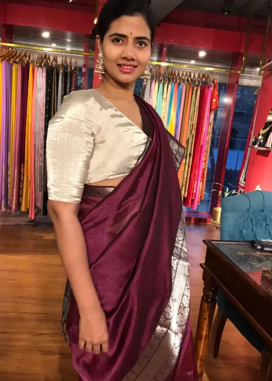 Burgundy Mangalagiri Silk Saree with Kanchi Silk Border