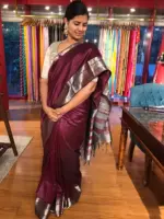 Burgundy Mangalagiri Silk Saree with Kanchi Silk Border - Image 2