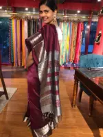 Burgundy Mangalagiri Silk Saree with Kanchi Silk Border - Image 5